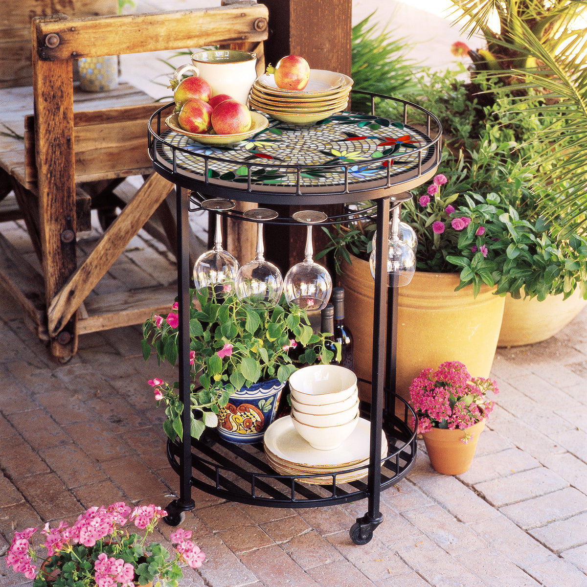 Caramel Hummingbird Mosaic Serving Cart