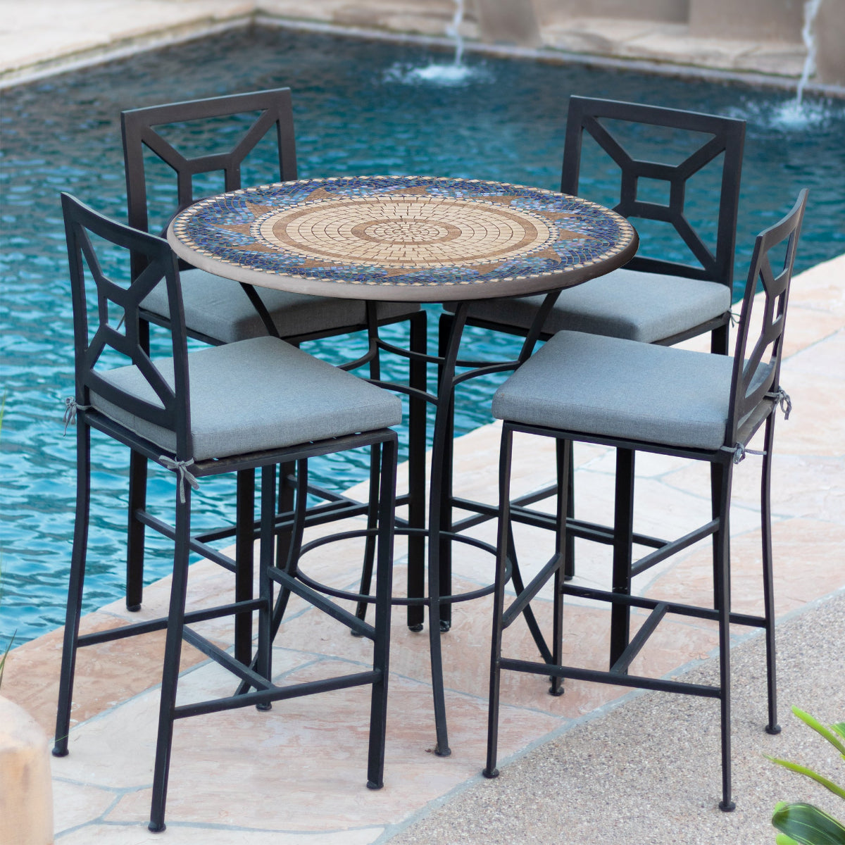 Caribbean Sea Mosaic High Dining Set