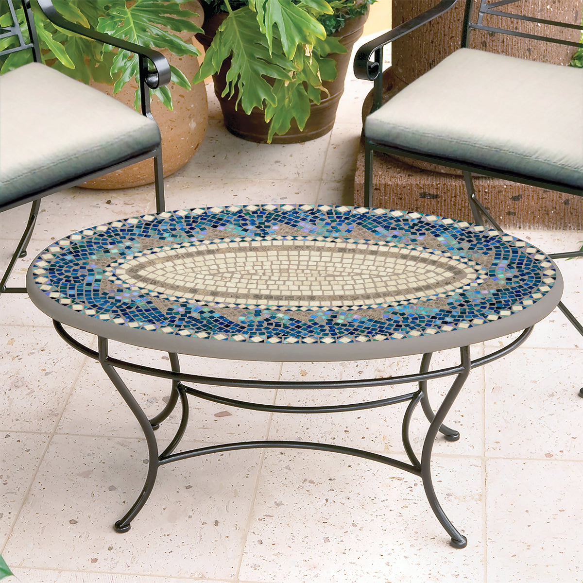 Caribbean Sea Mosaic Oval Coffee Table