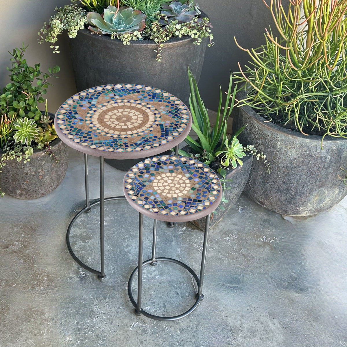 Caribbean Sea Mosaic Round Nesting Tables