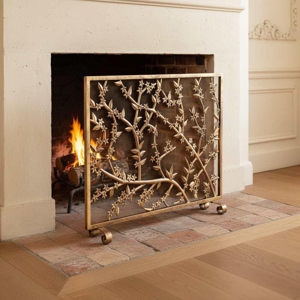 Cherry Blossom Branch Fireplace Screen
