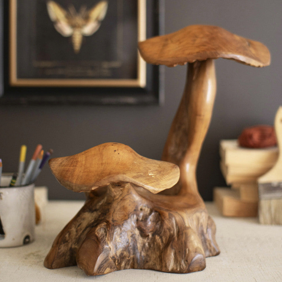Mushroom Duo Teak Statue