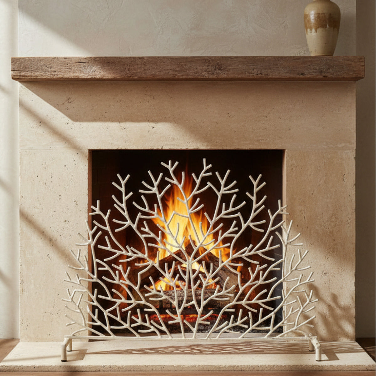 Antique Cream Coral Firescreen