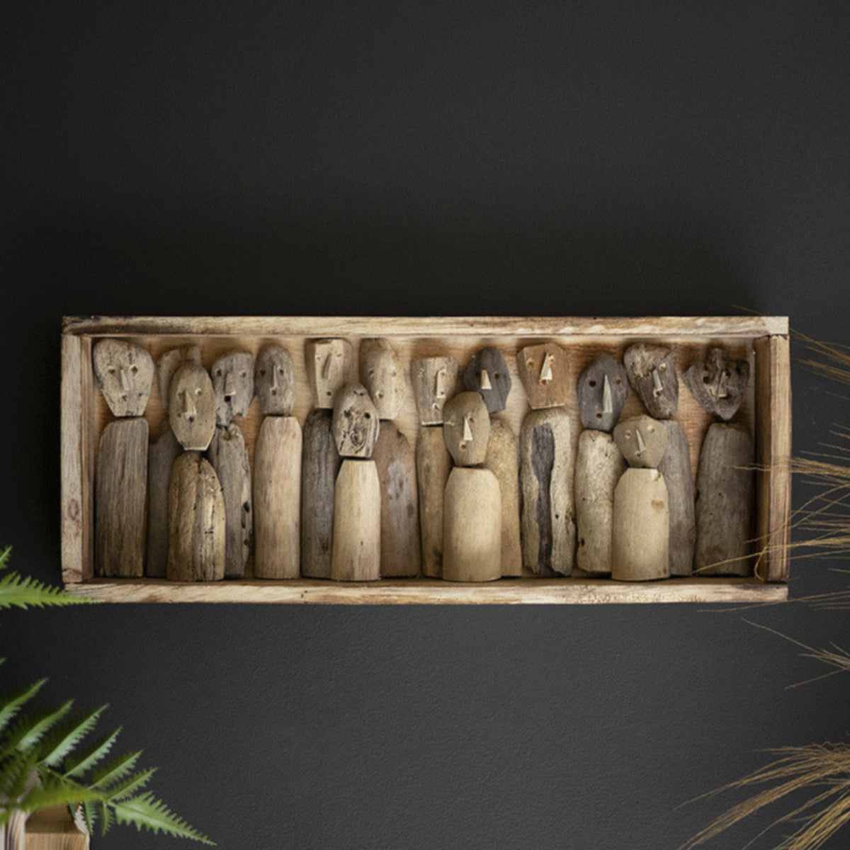 Gathering Spirits" Carved Driftwood Figures Shadowbox - 19"x8"