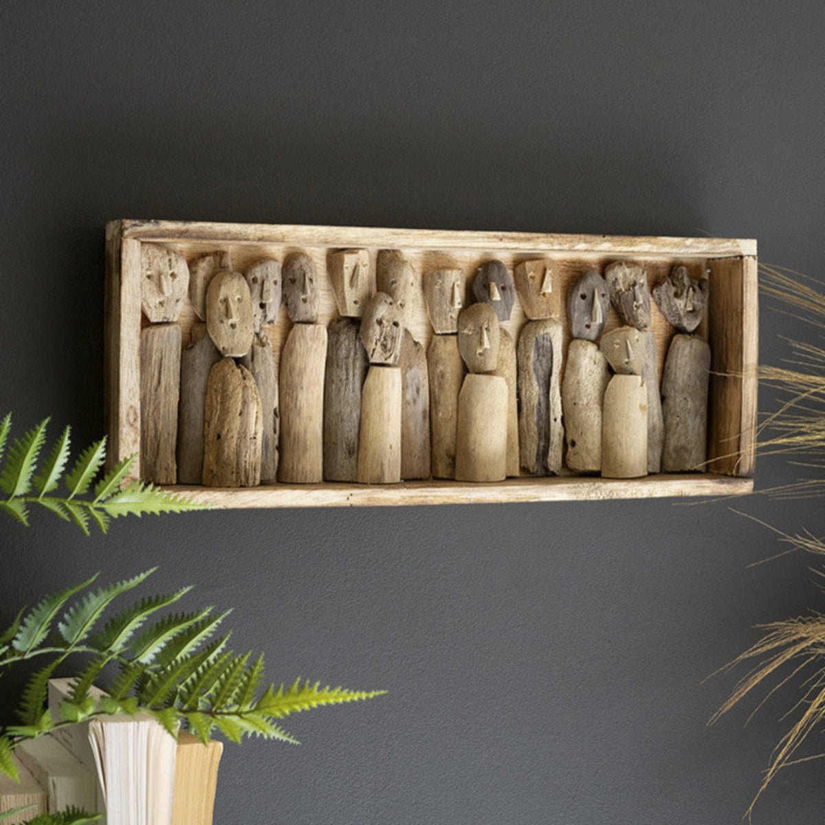 Gathering Spirits" Carved Driftwood Figures Shadowbox - 19"x8"