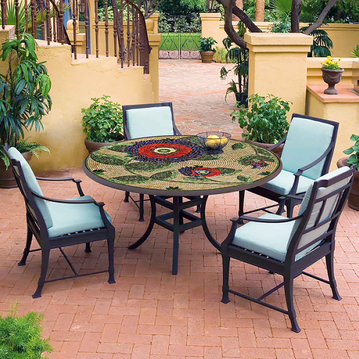 Dahlia Mosaic Patio Table-Iron Accents