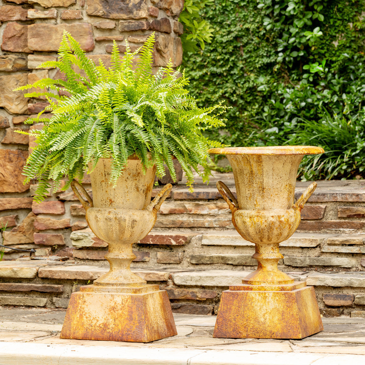 urn planter pots Park Hill Fluted Metal Urn with Pedestal 33"