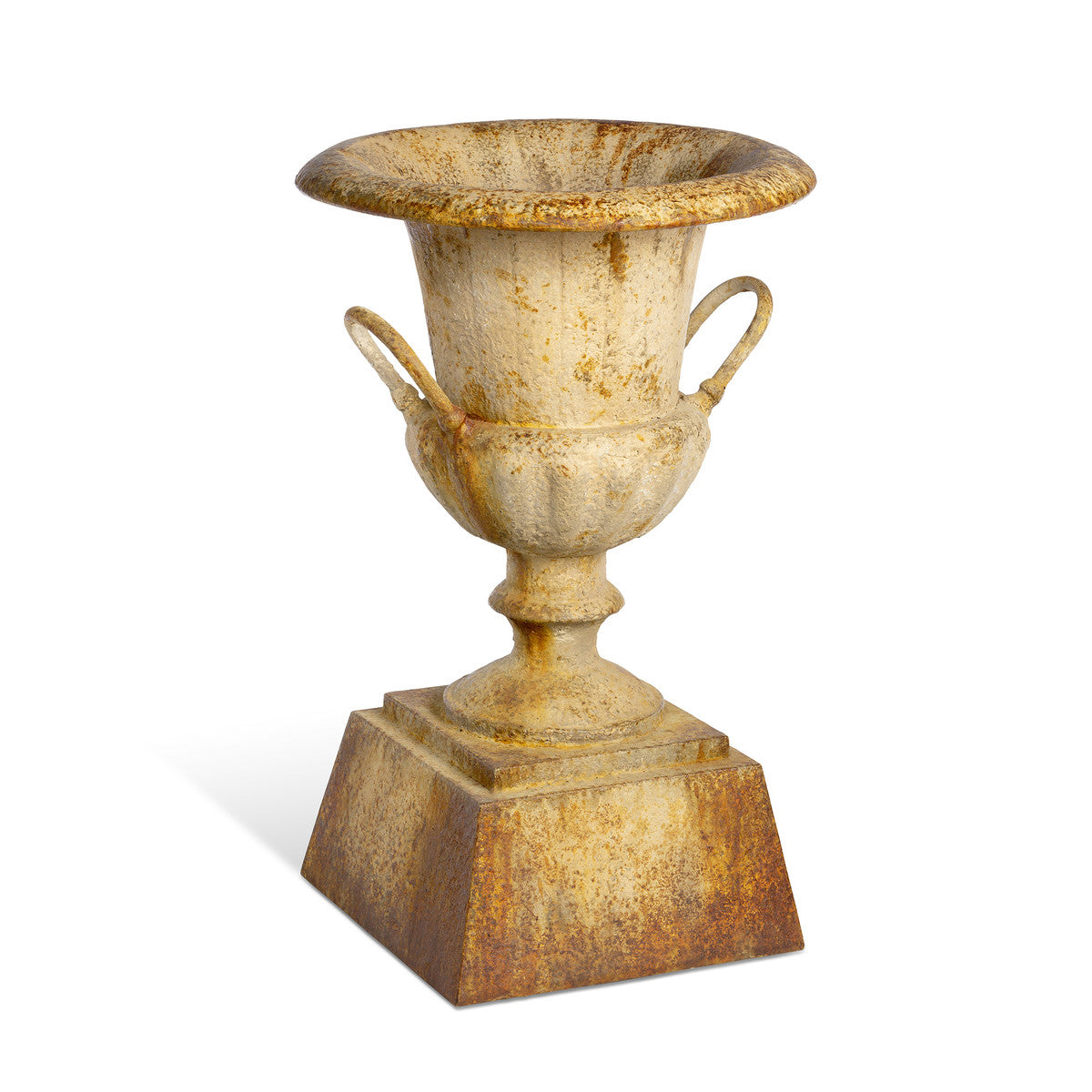 Fluted Metal Urn w/Pedestal - Iron Accents