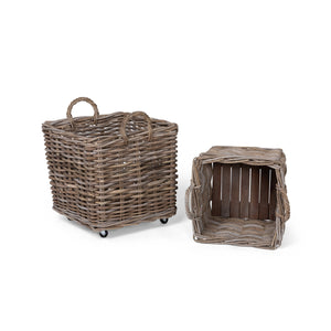 Rattan Square Basket with Casters