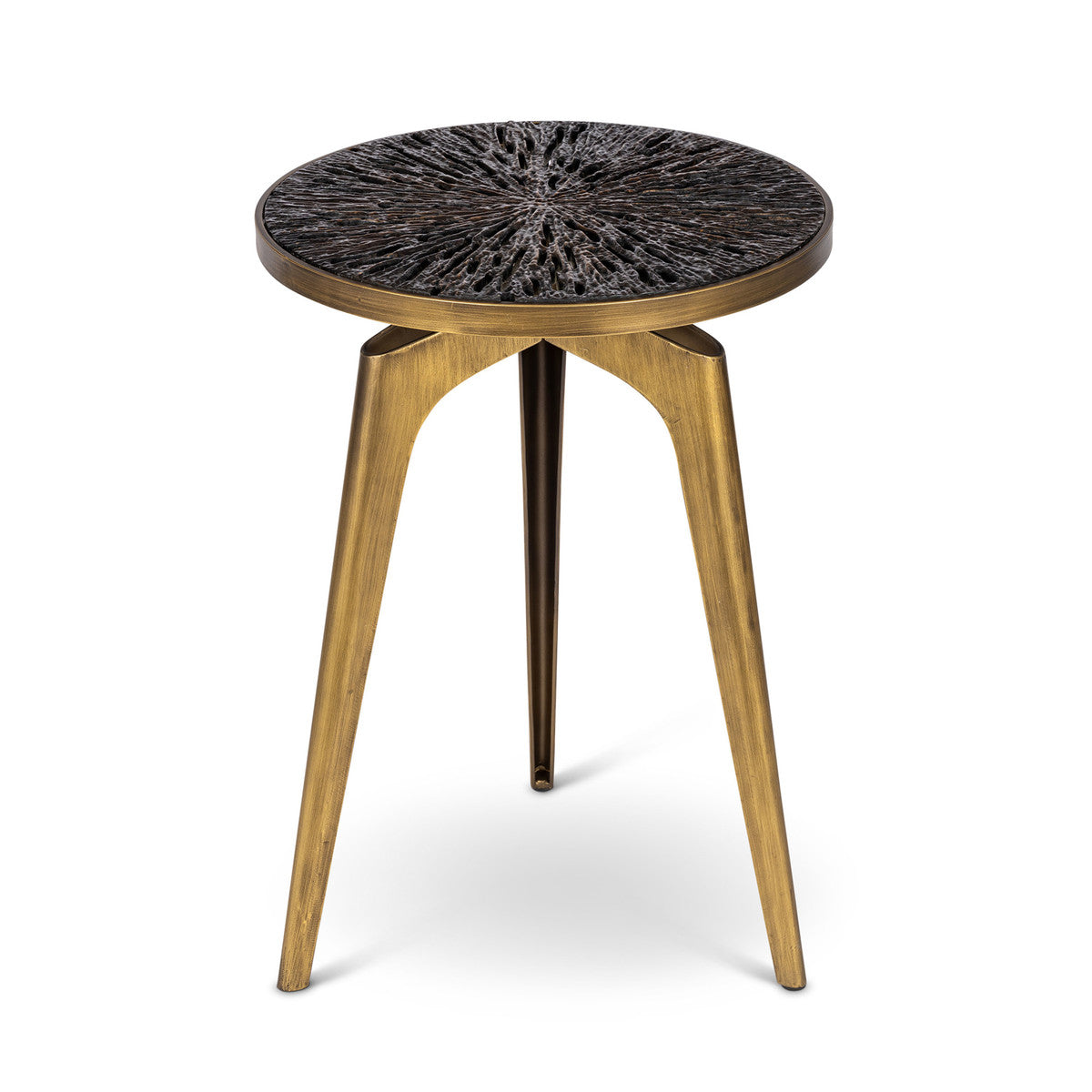 Carved Wood Top Side Table Iron Accents