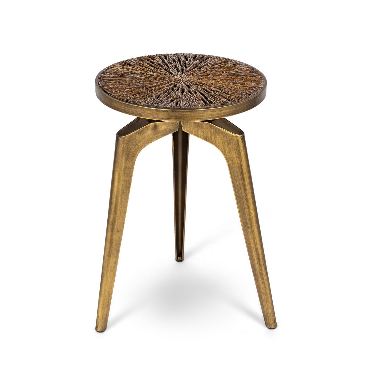 Carved Wood Accent Table Iron Accents