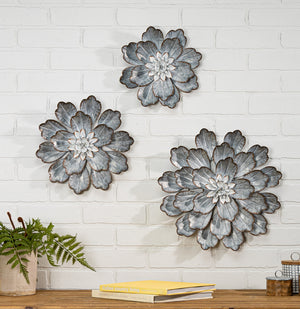 Galvanized Dahlia Wall Flower Set