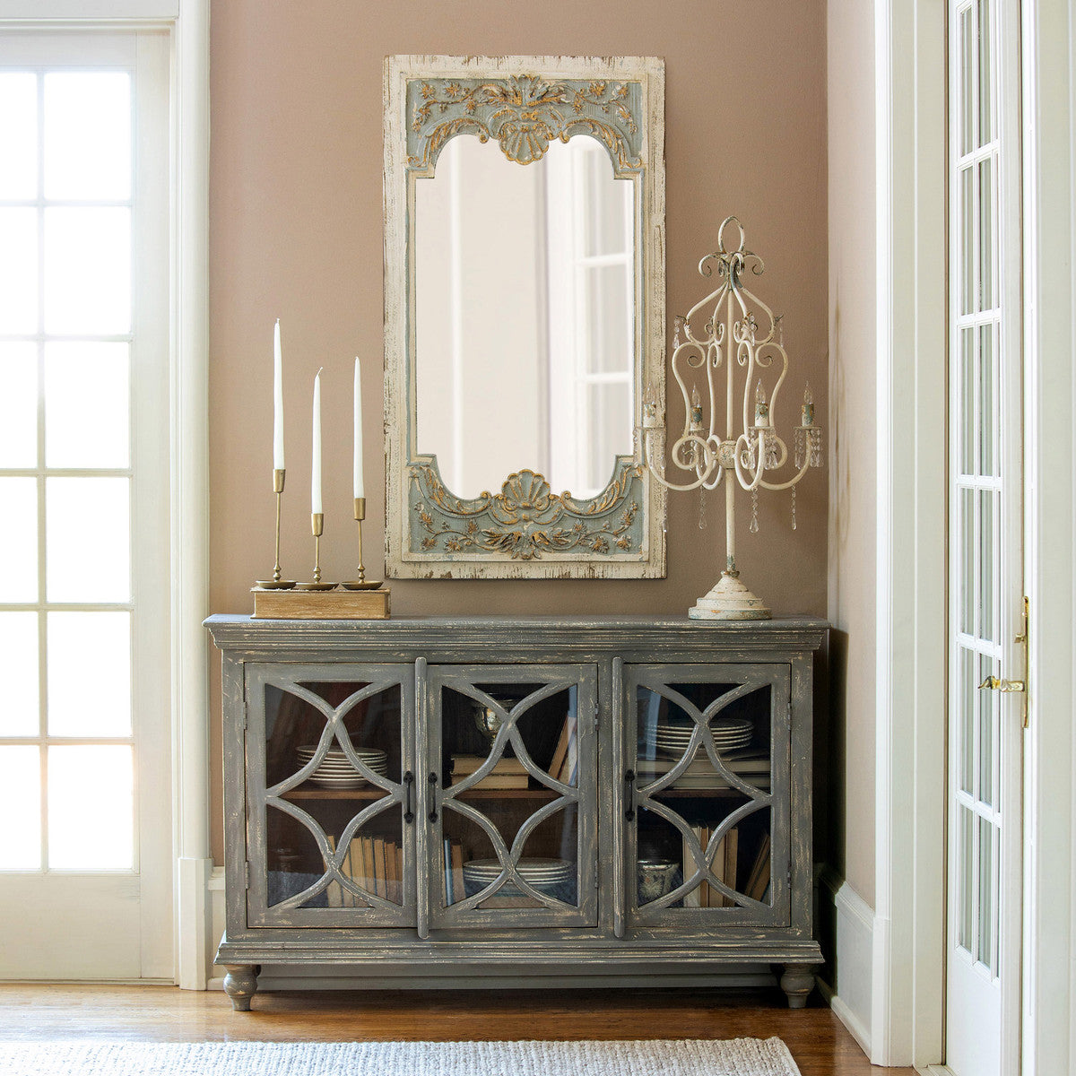 Coquille Carved Wood Mirror