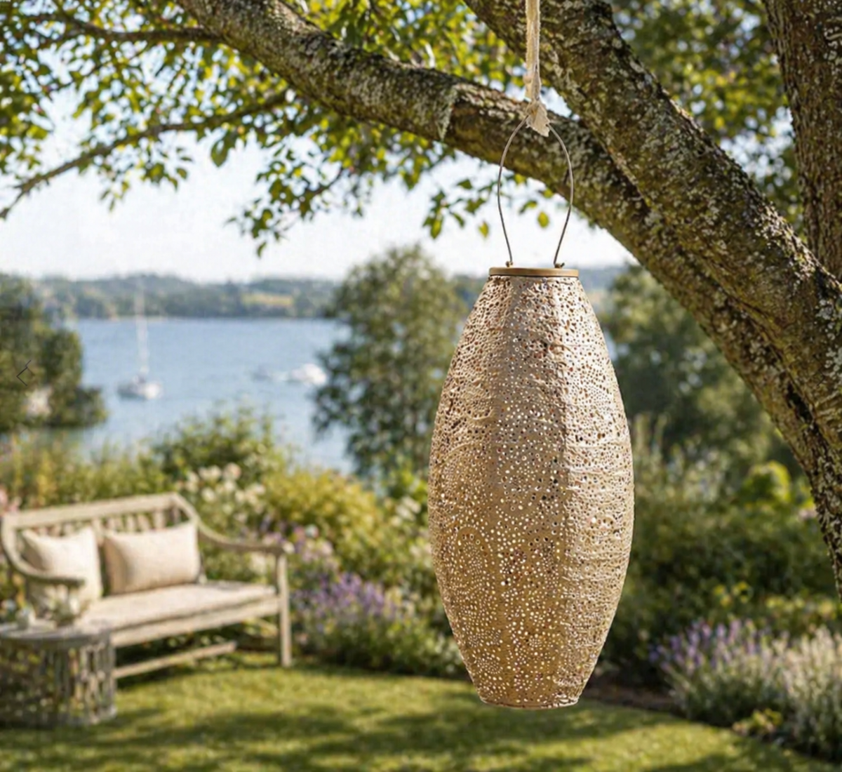 Long Oval Paisley Lantern - Gold