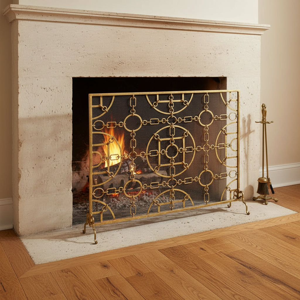 Equestrian-Inspired Mesh Fireplace Screen