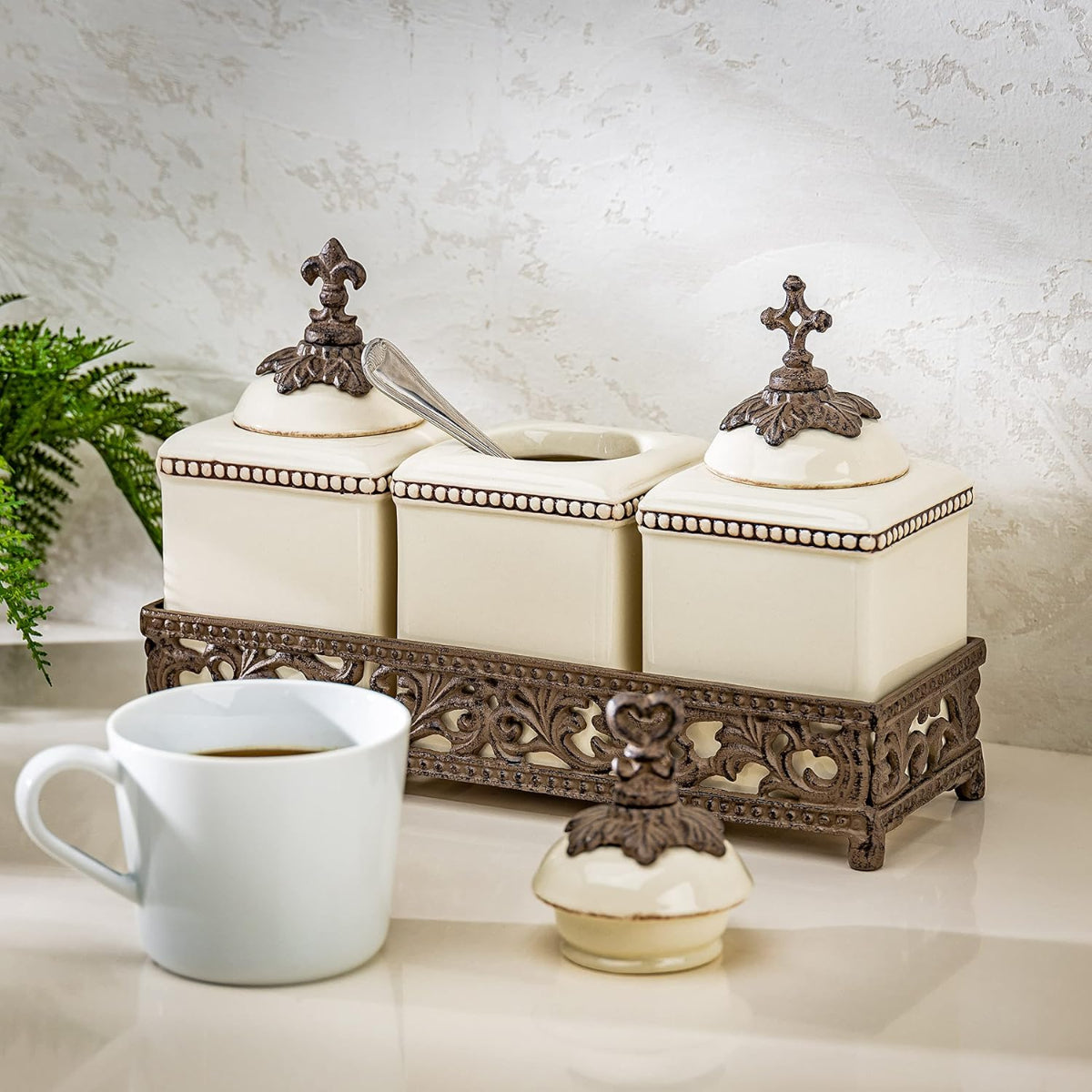 Acanthus Spice Jars – “Faith, Hope & Love” 3-Piece Set - Iron Accents Acanthus Spice Jars – “Faith, Hope & Love” 3-Piece Set - Iron Accents