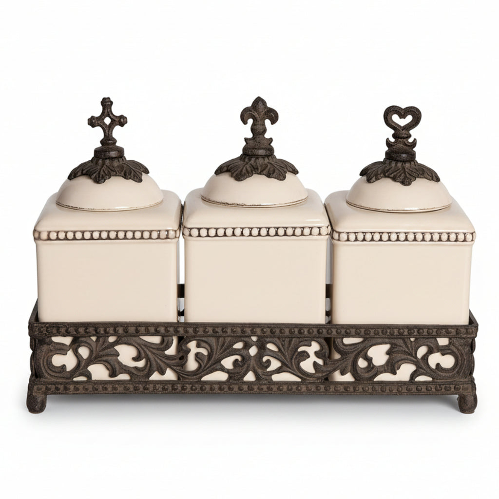 Acanthus Spice Jars – “Faith, Hope & Love” 3-Piece Set - Iron Accents