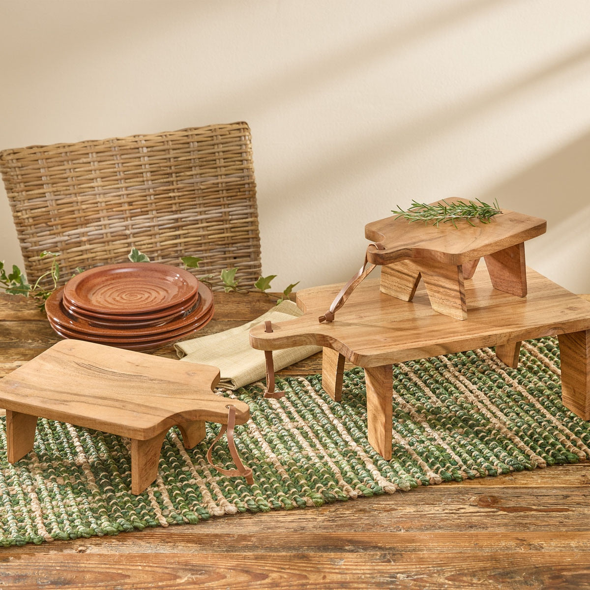 Footed Wood Cutting Board Trio