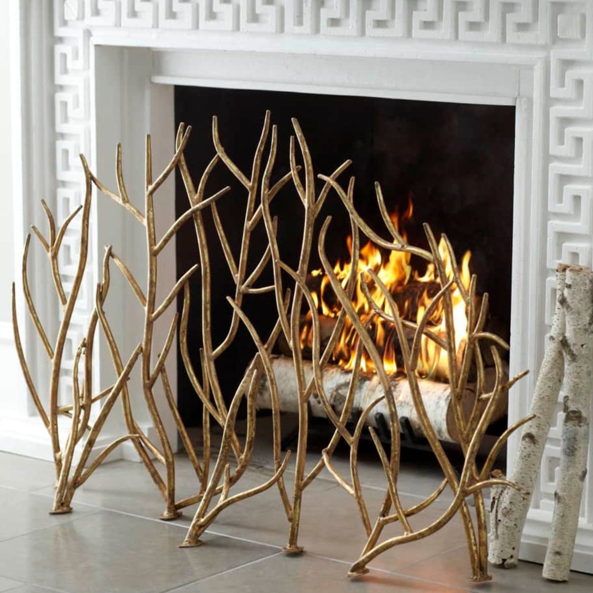 Golden Branches Iron Fireplace Screen