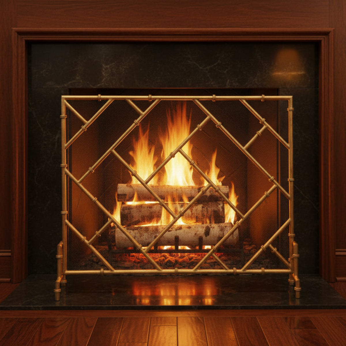 Golden Bamboo Design Fireplace Screen