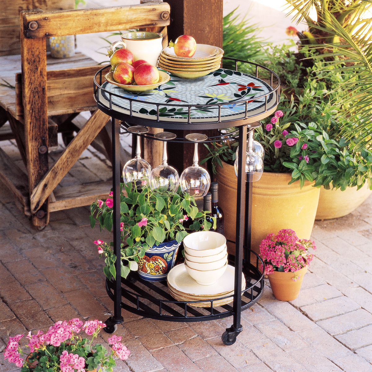 Hummingbird Mosaic Serving Cart