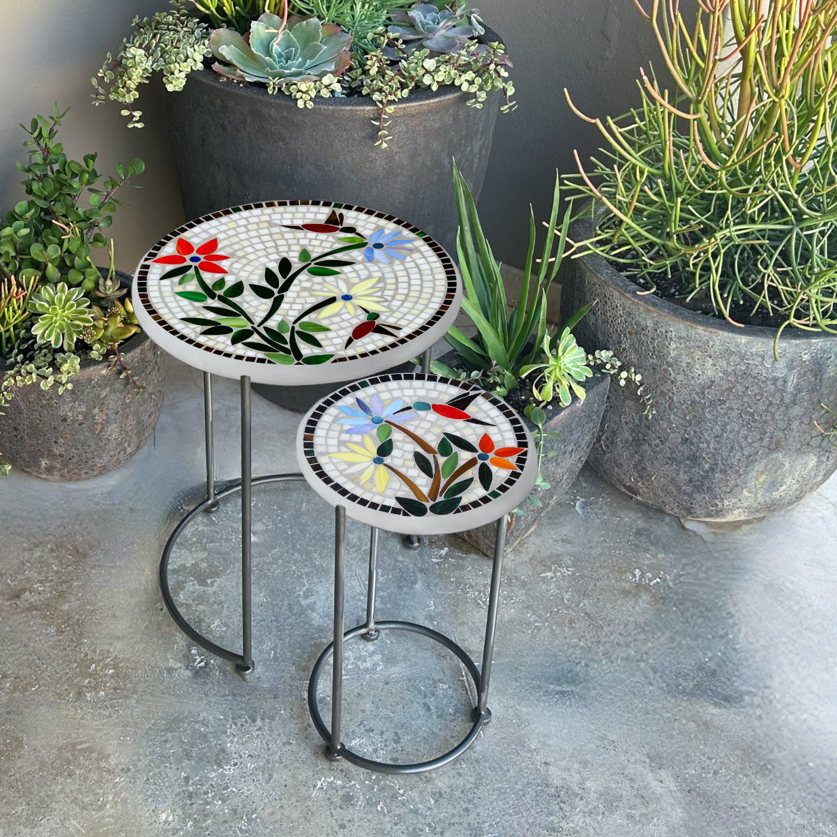 Hummingbird Mosaic Nesting Tables