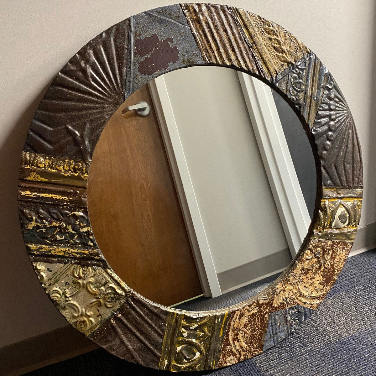Quilted Roofing Tin Mirror - 36 Diameter