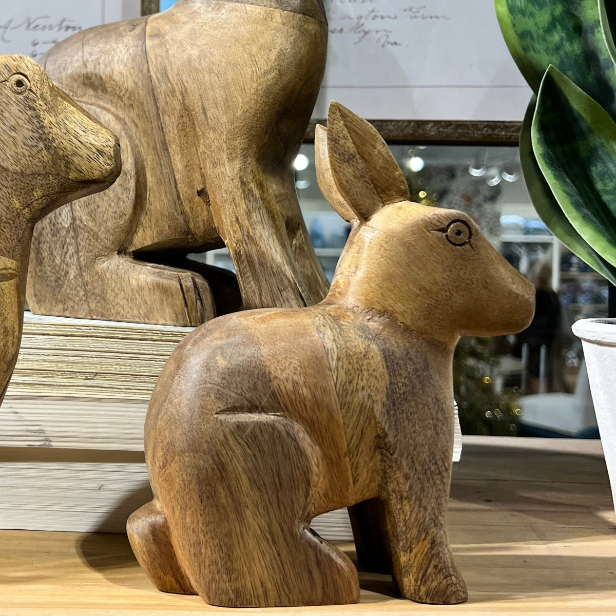 Rustic Wooden Rabbits - Iron Accents