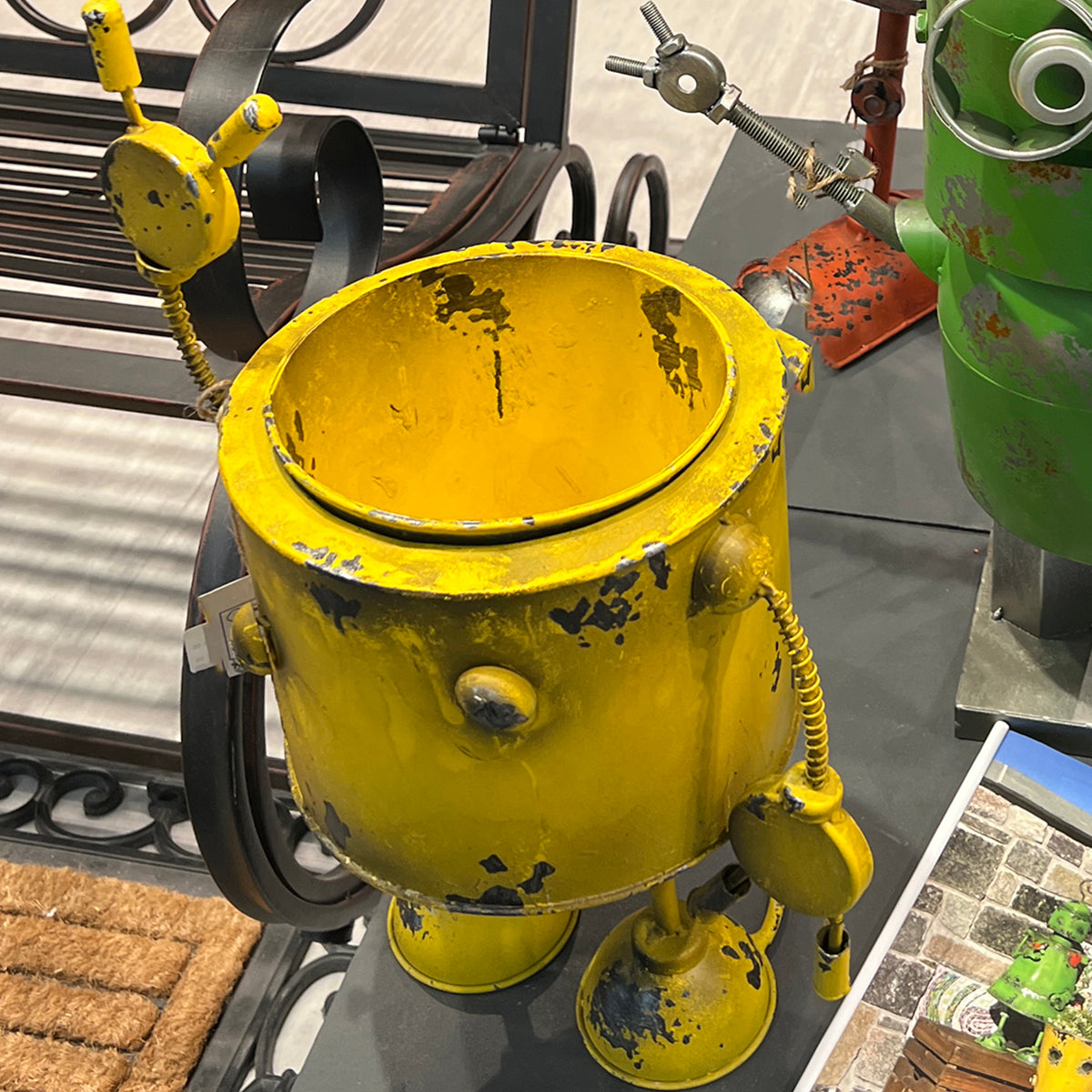 Zappy Robot Planter | Yellow Metal Robot Pot for Indoor