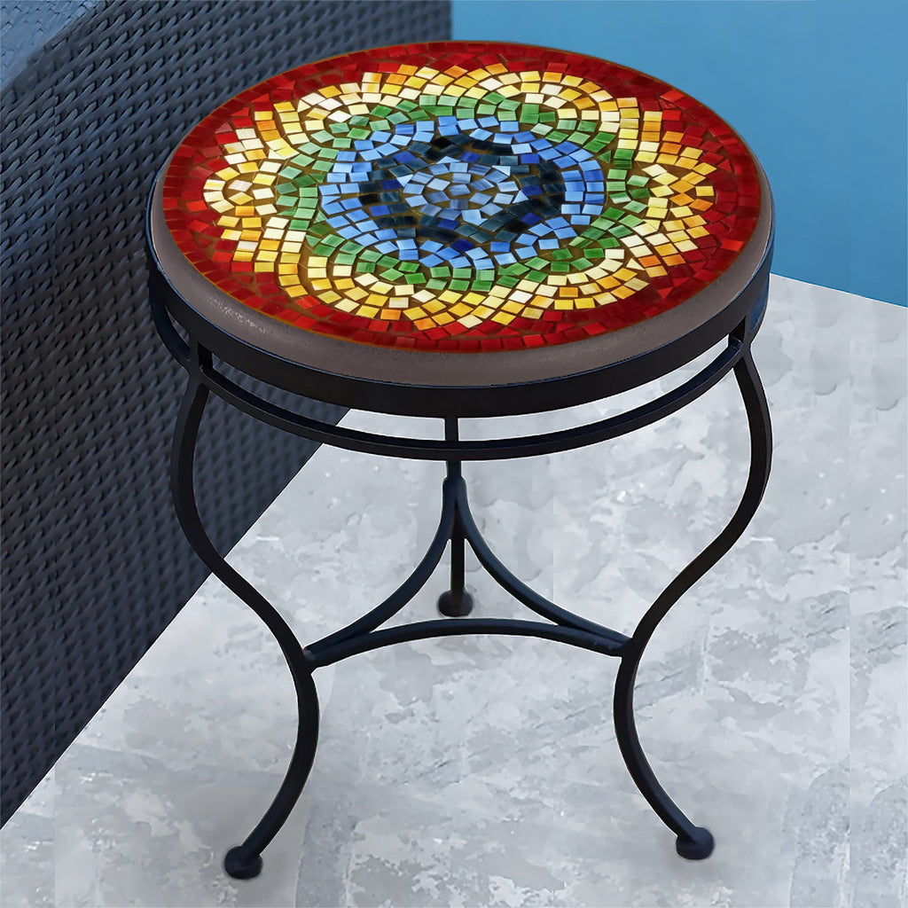 Iris Mosaic Side Table | Neille Olson Mosaics - Iron Accents