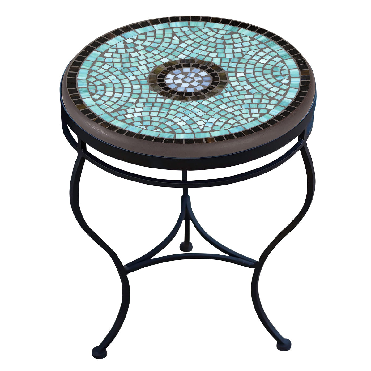 Jade Glass Mosaic Side Table-Iron Accents