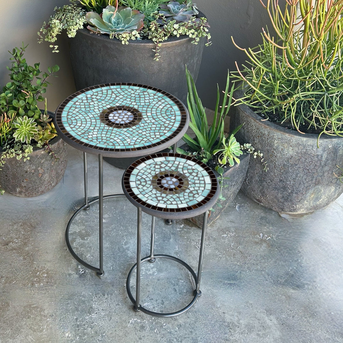 Jade Glass Mosaic Round Nesting Tables