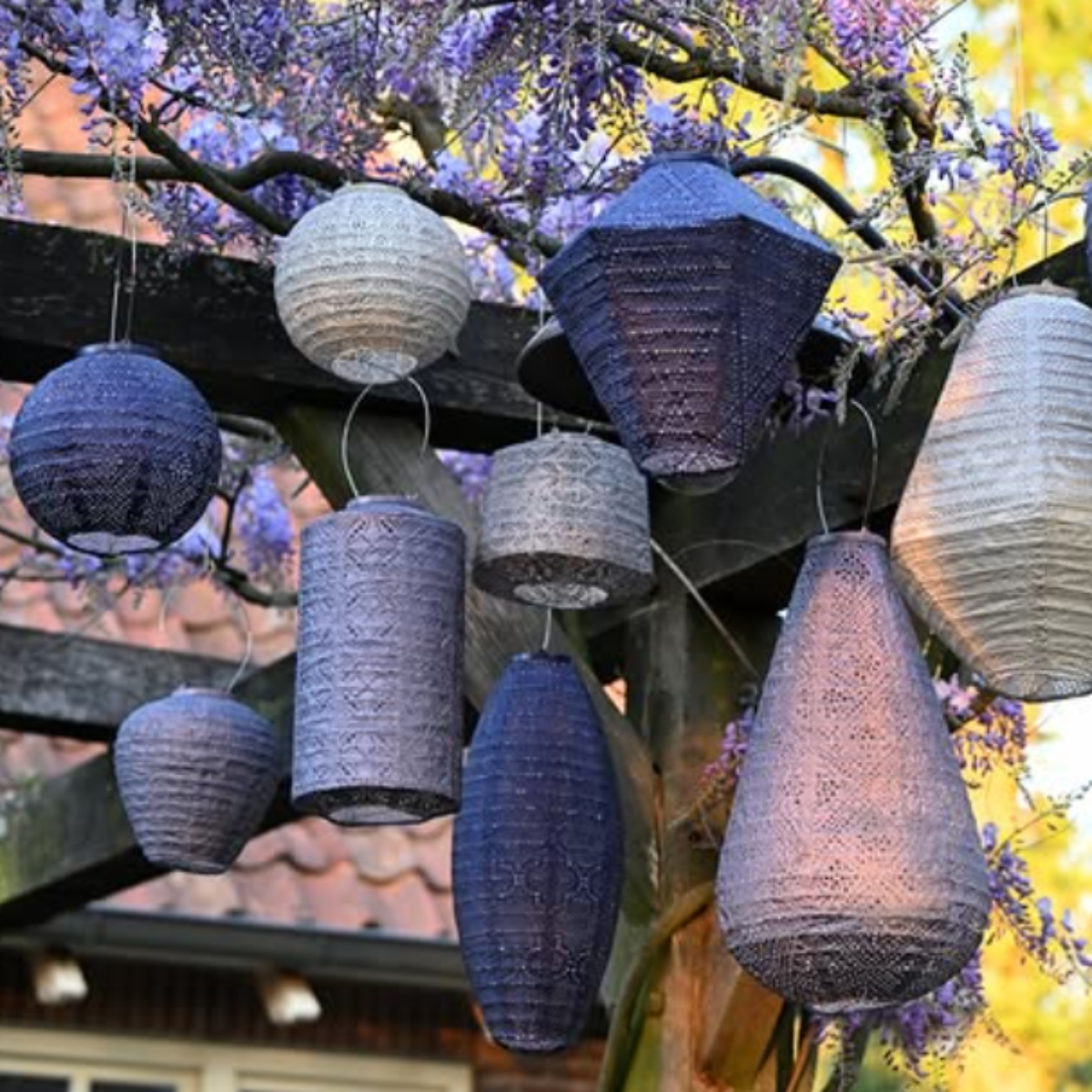 Indoor/Outdoor Cylinder Topaze Lantern - Grey Blue