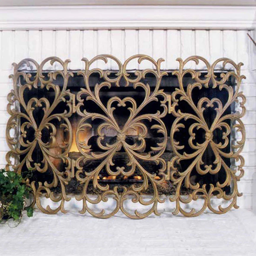 Ornate Lamani fireplace screen with scrolling metalwork