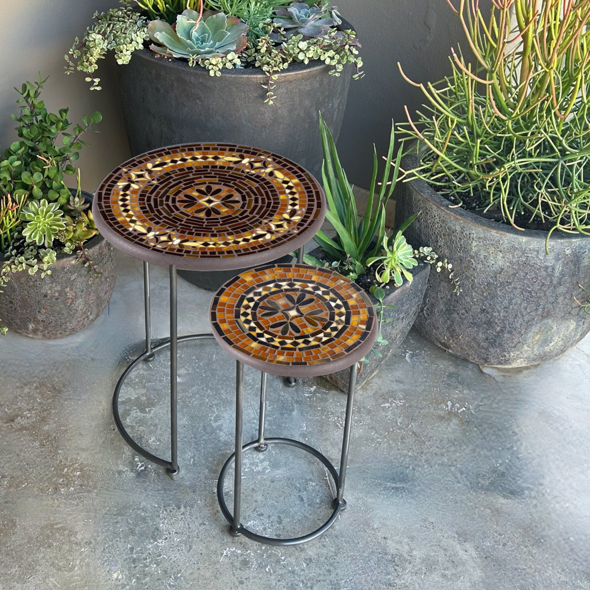 Mahogany Atlas Mosaic Round Nesting Tables
