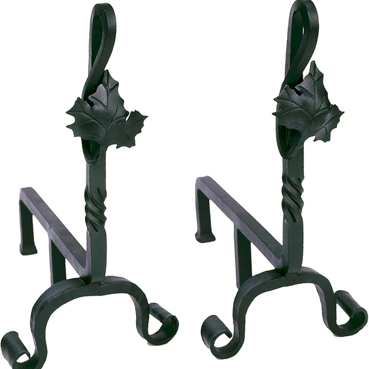Maple Leaf Cast Iron Andirons – Black Wrought Iron 