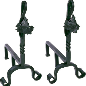 Maple Leaf Cast Iron Andirons – Black Wrought Iron 