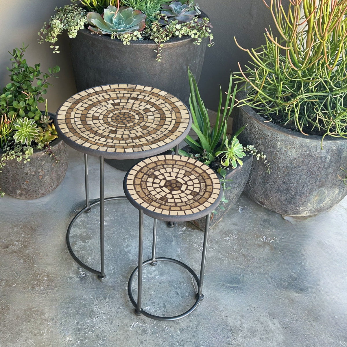 Marble Stone Mosaic Round Nesting Tables