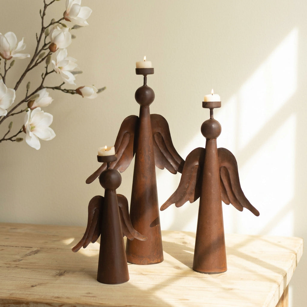 Rustic Iron Angel Taper Holders
