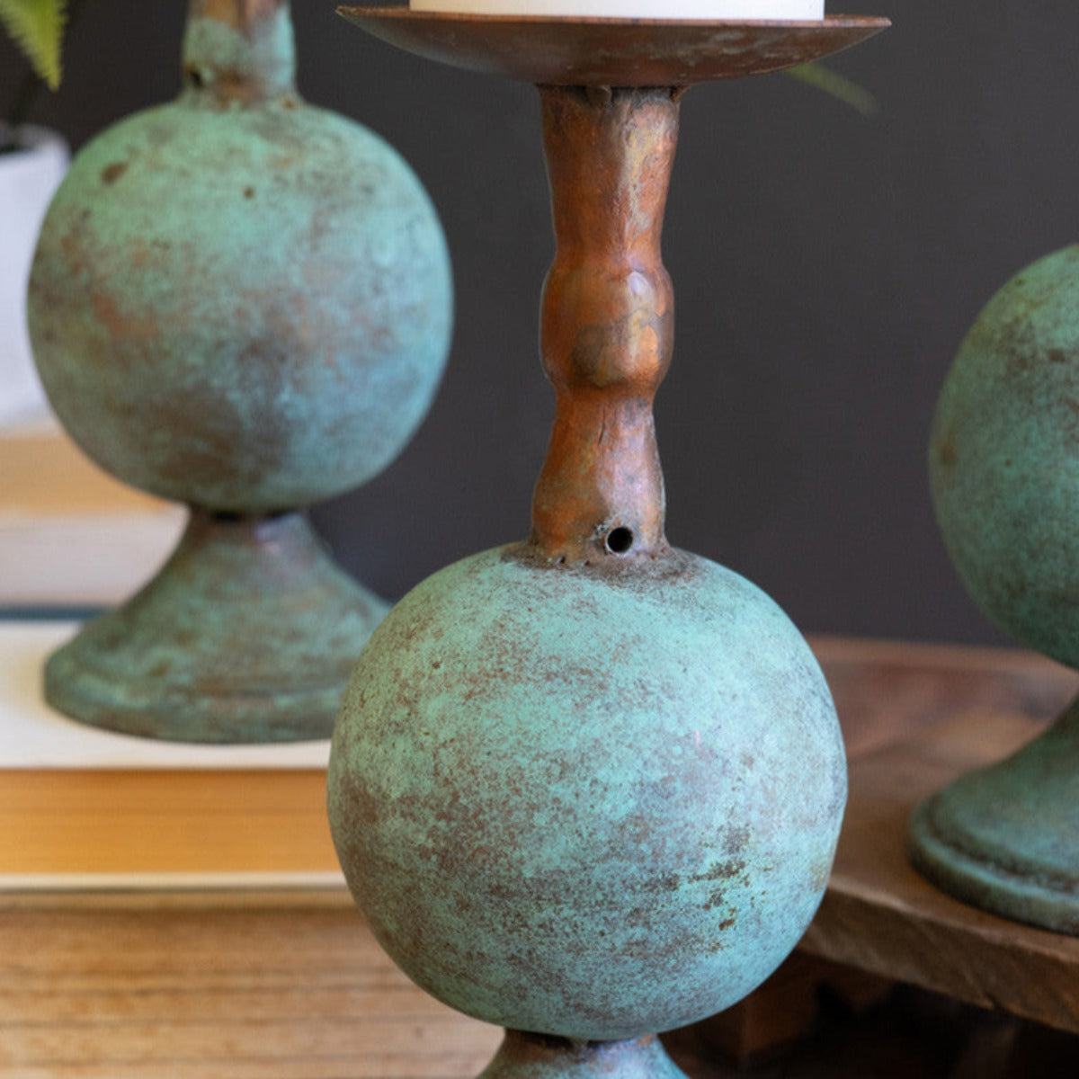 Copper Patina Candle Holders