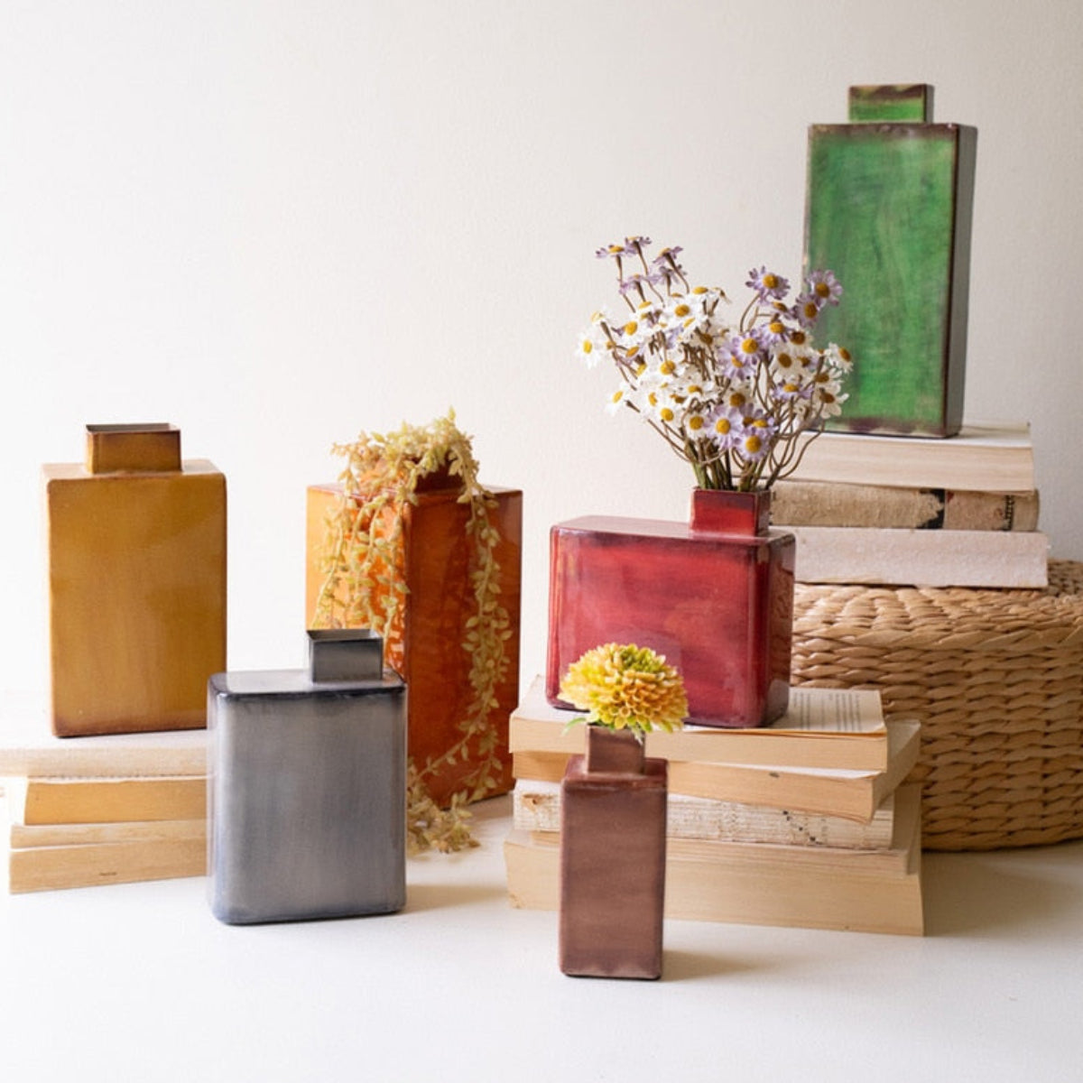 Painted Metal Vase Set of 6