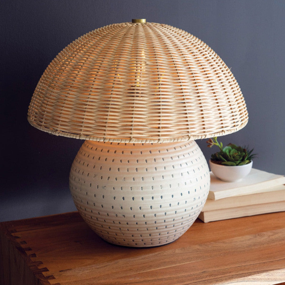Breezy Dots Ceramic & Rattan Lamp