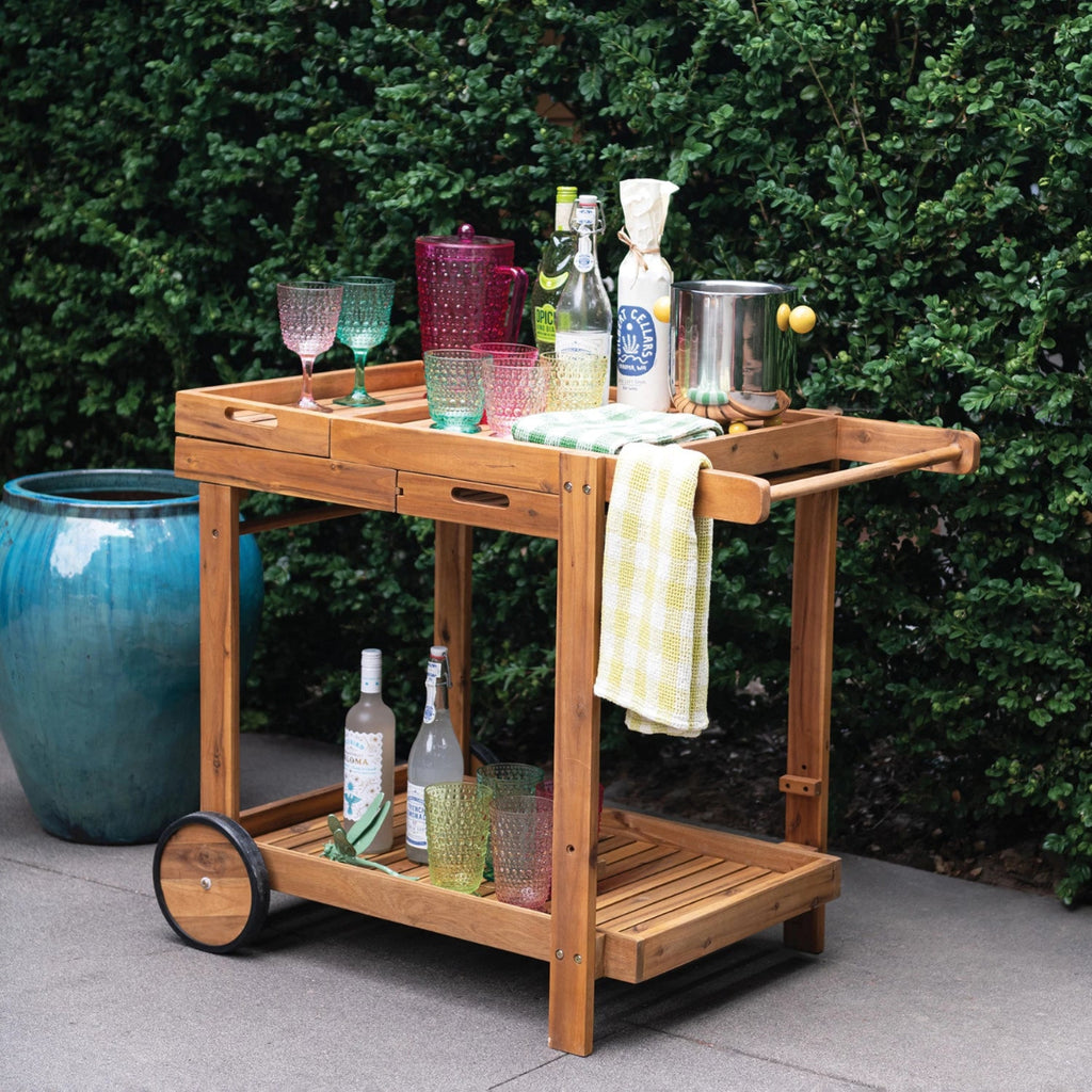 Natural Haven Bar Cart | 2-Tier Acacia Wood Indoor/Outdoor Cart