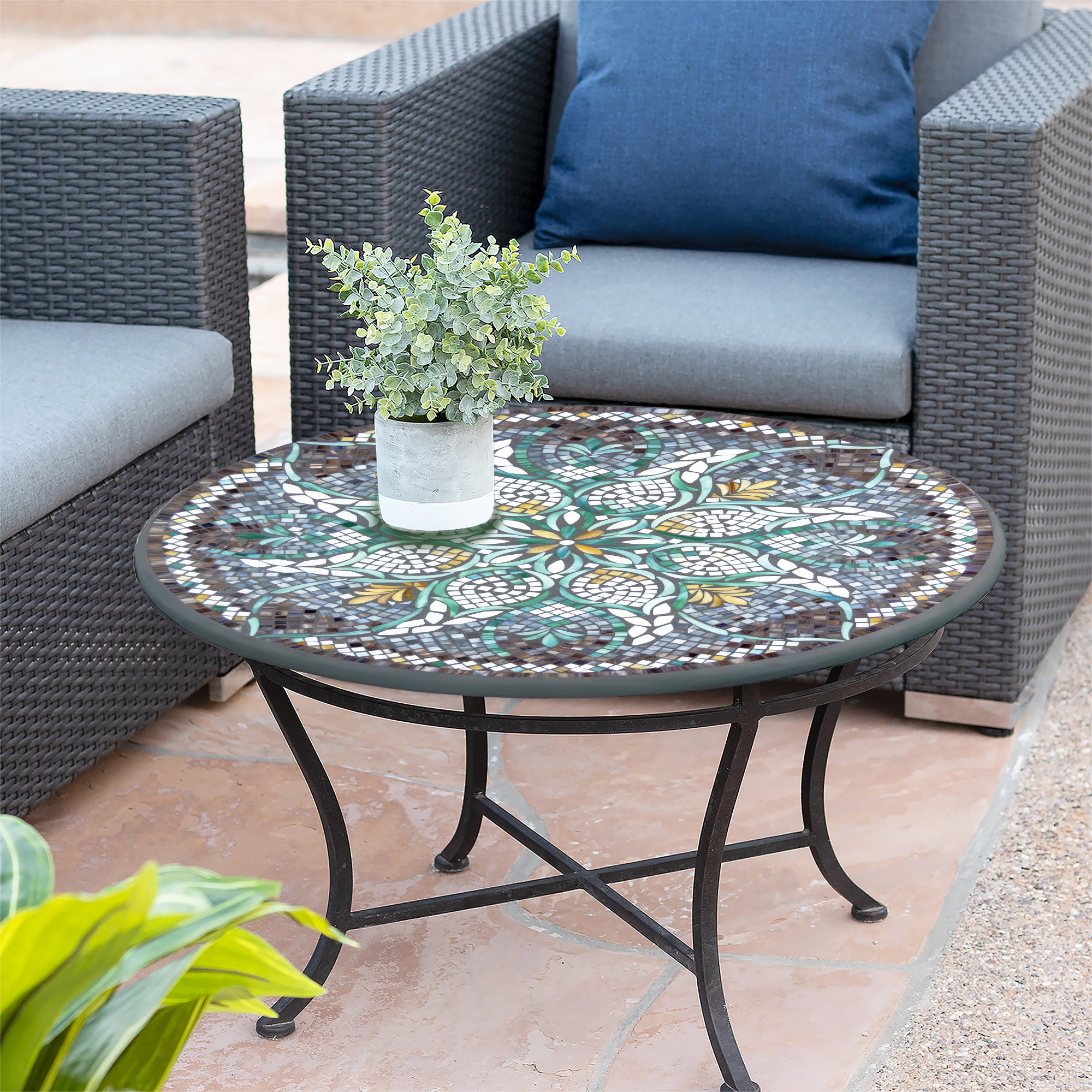 Ojai Valley Mosaic Coffee Table - Round | Neille Olson Mosaics - Iron ...