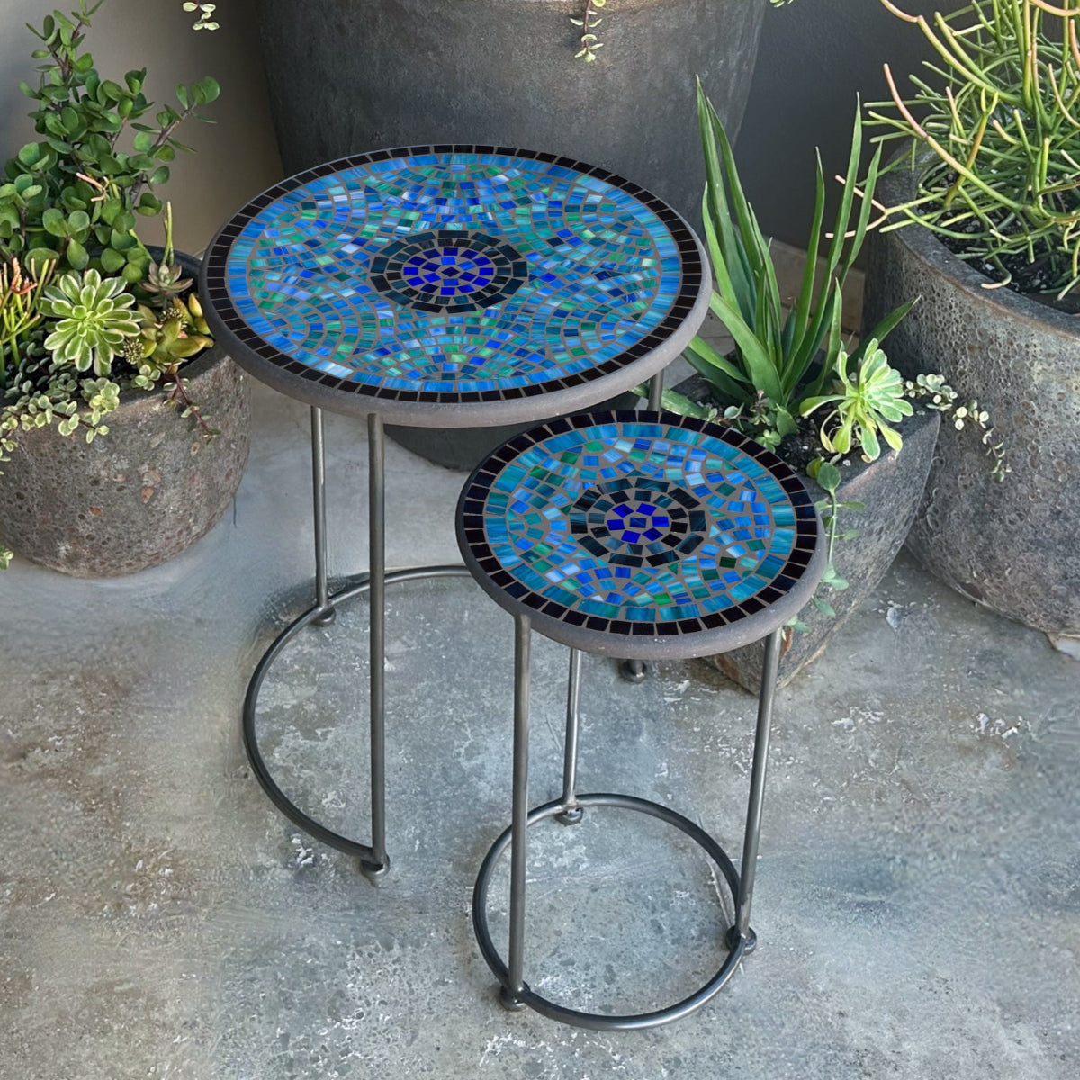 Opal Glass Mosaic Round Nesting Tables