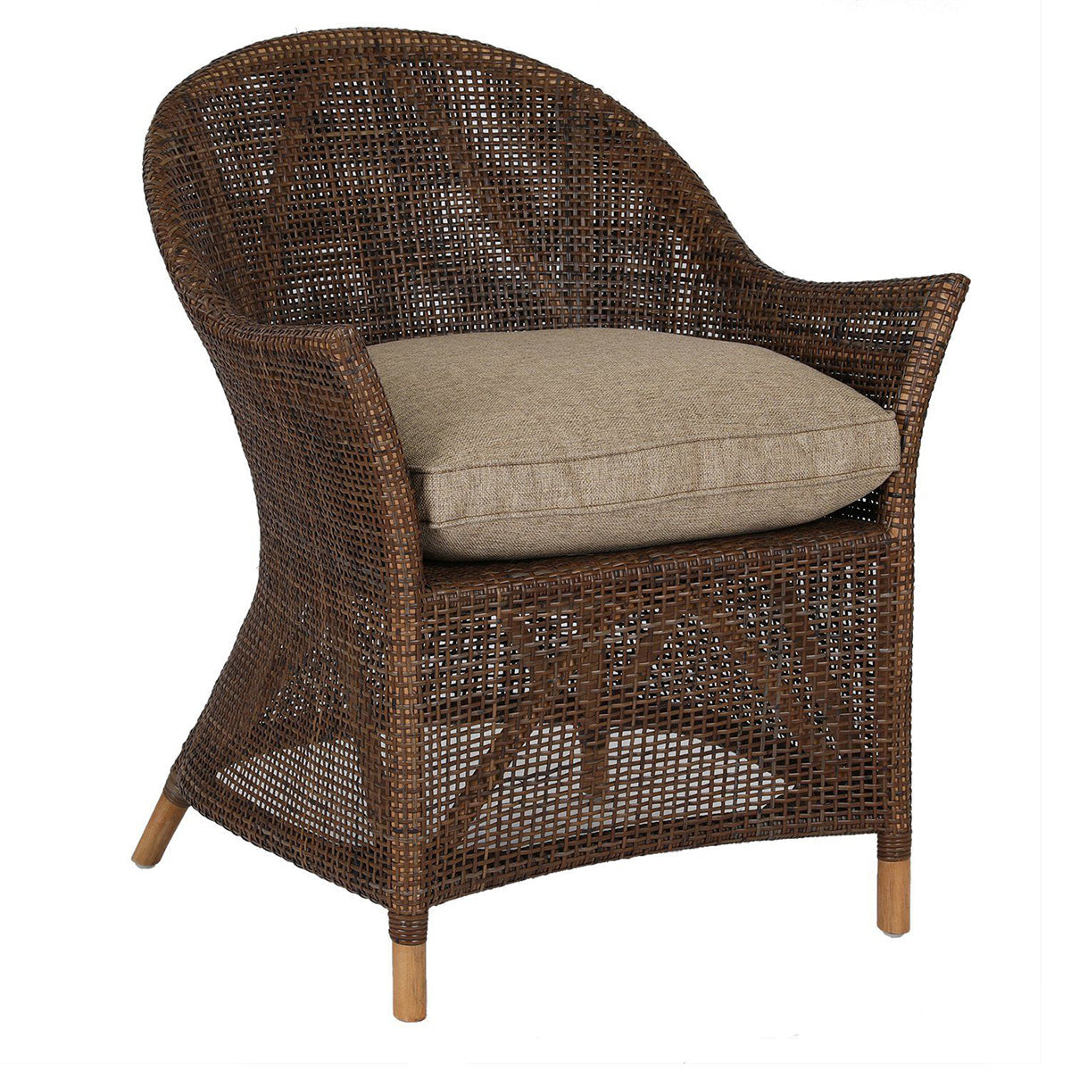 Wicker armchair with cushion on a white background