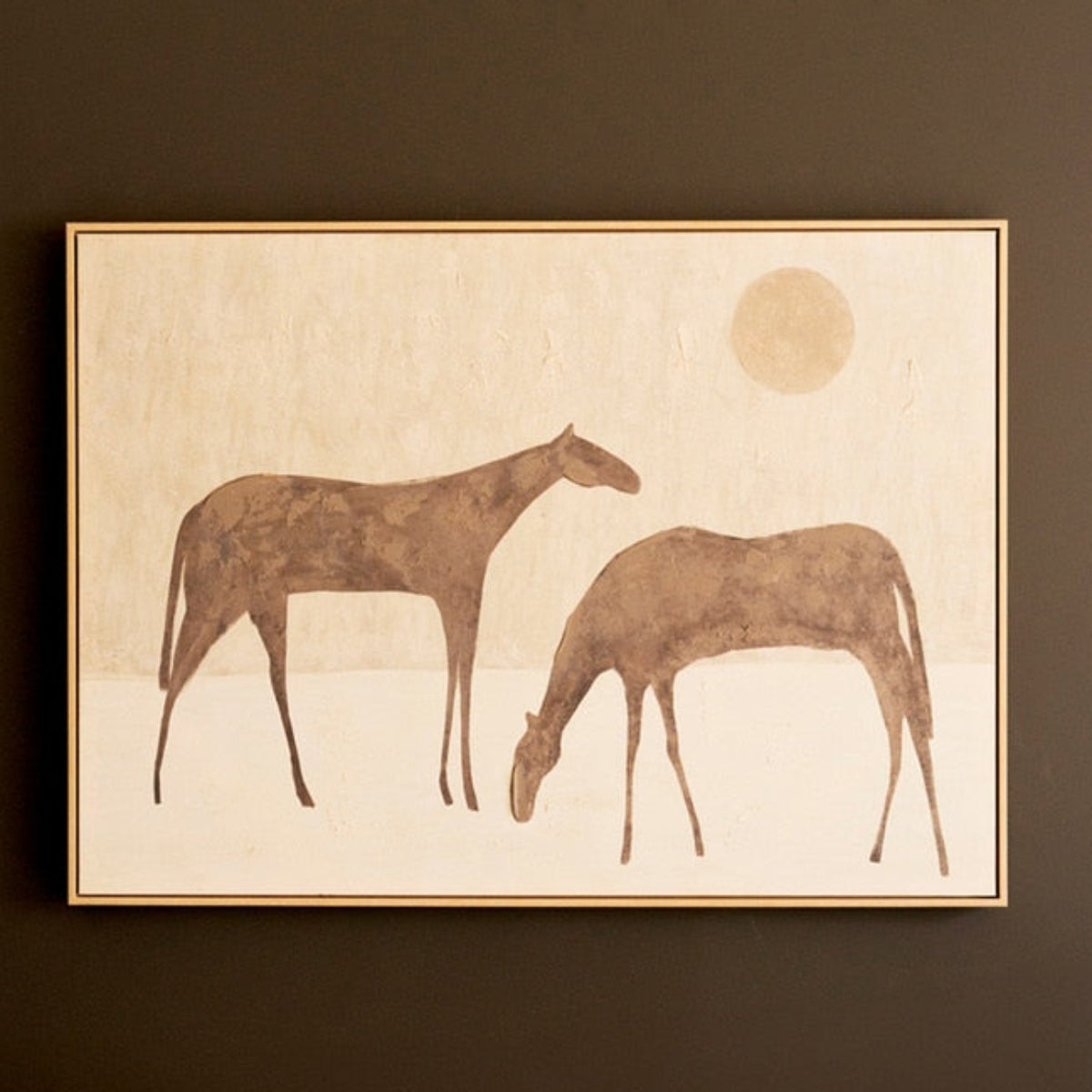 Quiet Sun Framed Two Horses Painting