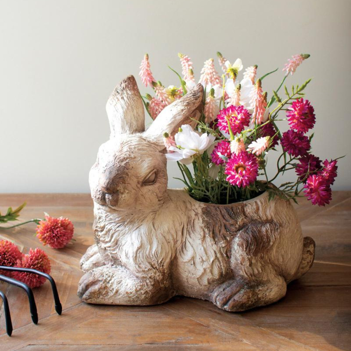 Quiet Thicket Faux Concrete Rabbit Planter