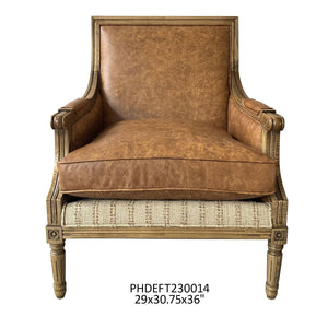 Rousseau Leather & Stripe Accent Chair