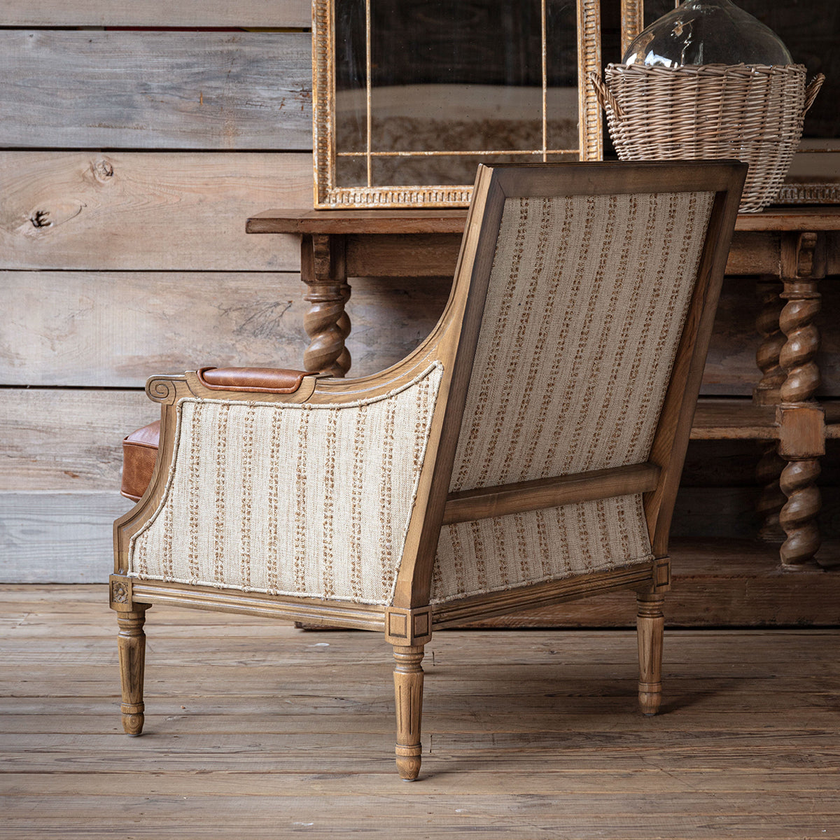 Rousseau Leather & Stripe Accent Chair